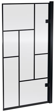 Balterley 815 x 1520mm Bath Shower Screen, Rectangular Block Framed Shower Screens for Baths, 8mm Toughened Safety Bath Door Screen, 180° Pivot Hinge Reversible Door Screens for Baths (Black)