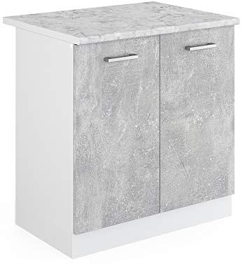 Vicco Spülenunterschrank R-Line, Beton 80 cm | mit Türen, mit Arbeitsplatte, zur Montage unter Arbeitsplatten in Küchenzeilen geeignet