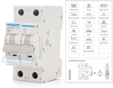 MOLLOM CC 2P 250V 20A C20 Disjoncteur miniature | Disjoncteur miniature sur mesure,déclenchement thermomagnétique,6 kA, sectionneur CC pour système photovoltaïque