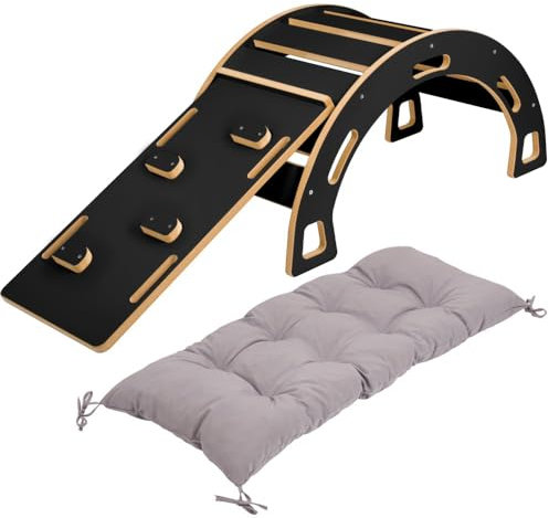 Obubu - Ensemble Arche d'escalade et Bascule, Coussin pour Arche d'escalade et Toboggan - Arche Montessori Bebe - Structure d'escalade - Arche motricité - Toboggan pour Enfants à Partir de 1 an Noir