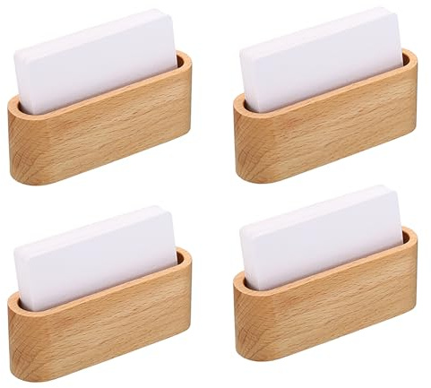 PATIKIL 4 Stück Visitenkartenhalter für den Schreibtisch Braun | Einzelplatz Holz Visitenkartenhalter, Visitenkartenständer Organizer Kartenpräsentation, für Büroausstellung, Holz