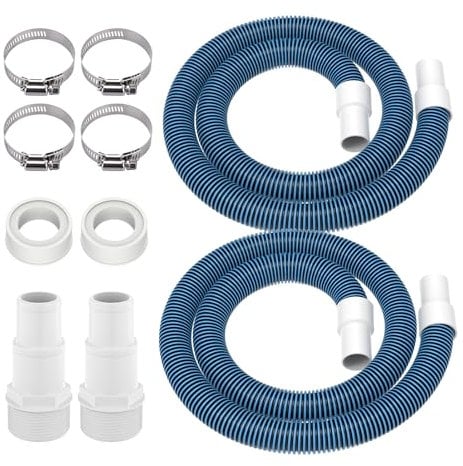 1 1/2 Swimming Pool Filter Hose Replacement Kit,Heavy Duty 1.5Pool Vacuum Hose for Above Ground Pool,2 Pack 6 Feet Replacement Hose Suitable for Pump - Filter - Heater,Includes Adapter & Hose Clamps