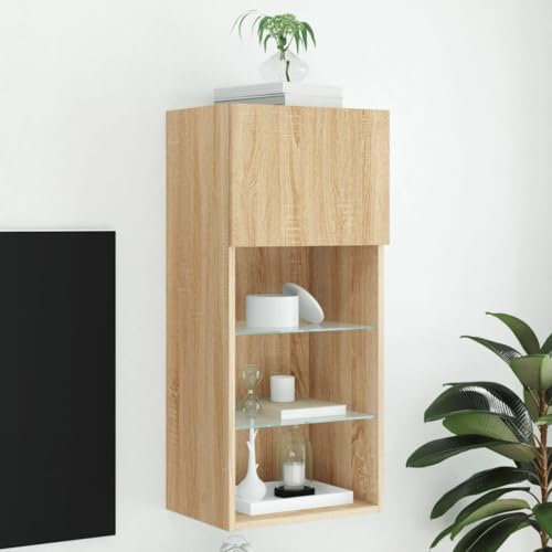 Rantry TV-Schrank mit LED-Lichtern, Sonoma-Eiche, 40,5 x 30 x 90 cm, TV-Schrank, niedriger Schrank für Fernseher, industrieller Couchtisch, TV-Ständer für Wohnzimmer