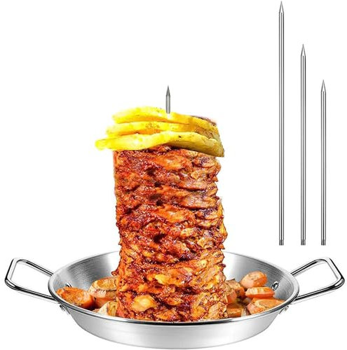 Vertical Skewer Pan with 8/10/12 Inch Removable Replacement Spikes Stainless Steel Vertical Skewer Pan BBQ Vertical Skewer Grill Vertical Meat Skewer Brazilian Barbecue Grilling Rack