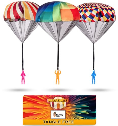 nutty toys Parachute Toys for Kids - Tangle Free Outdoor Flying Parachute Men, Top Indoor & Outside for 3 4 5 6 7 8 9 10 11 12 Year Old, Best Easter Basket Stuffers Idea 2026, Unique Boy & Girl Gifts