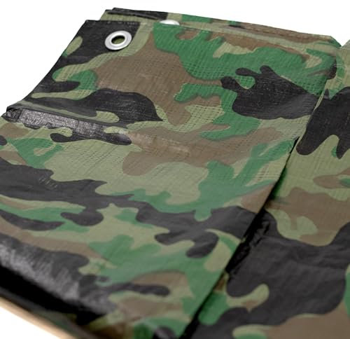 Camouflage 1,5 x 6m Abdeckplane Wasserdicht + 1x Bildmagnet! Gewebeplane mit Ösen Gartenplane Tarnplane Plane für Outdoor & Garten Holz Camping & Survival Ausrüstung Bauplane Zeltplane Holzplane armee