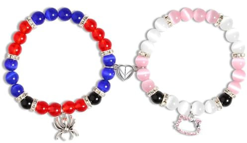 Matching Armbänder Silber Paare Beste Freundin Armband für 2, Spider Kitty Magnet Armband Partner Pärchen Armbänder Set Paare Magnetische Armbänder Herren Damen Mädchen Freundschaftsarmband Geschenk