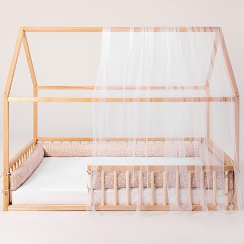 Goodevas Hausbett für Kinder 120 x 200 cm - Bettgestell für Kinder mit Baldachin