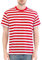 COSAVOROCK Red and White Striped T Shirt Mens Short Sleeved Shirts L