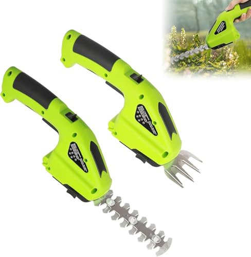 2 in 1 Cordless Hedge Trimmer, 7.2V Rechargeable Handheld Cordless Hedge Cutter Grass Shear Built-in Battery Handheld Hedge Cutter with 2 Switchable Blades for Shrub, Garden, Lawn (green)