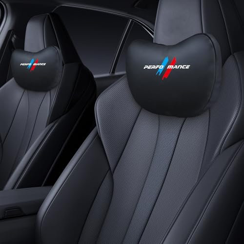 TOPABYTE Auto Kopfstützenkissen für BMW 1 2 3 4 5 6 7er X1 X2 X3 X4 X5 X6 X7 Zubehör Leder Nackenkissen für Fahrersitz Atmungsaktive Auto Nackenstütze Verstellbar, 2 Packungen, Schwarz