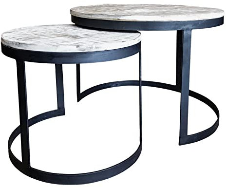 casamia Couchtisch 2er Set Beistelltisch Wohnzimmer-Tisch Austin Holz Metall Farbe weiß gekälkt