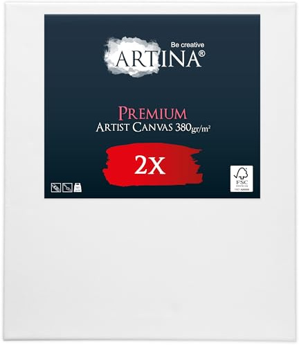 Artina 2er FSC® Set Keilrahmen Leinwand zum Bemalen für Acrylfarben | 50x70cm bespannte Leinwände zum malen Canvas 100% Baumwolle Acryl Rahmen grundiert Künstlerleinwand Premium