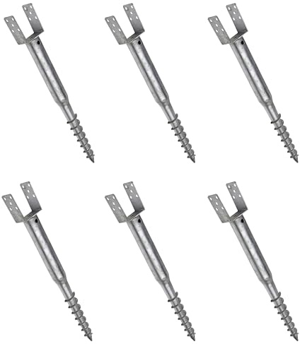 6 Pcs x Ground Screw Anchor Galvanised Screw in Fence Pergola Post Holder Support Base with Square Bracket Drive Down Spike (70mm x 685mm)