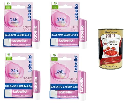 Soft Rosé getönter und feuchtigkeitsspendender Lippenbalsam mit Rosenextrakt, 4x4,8 g+ Italian Gourmet polpa 400gr