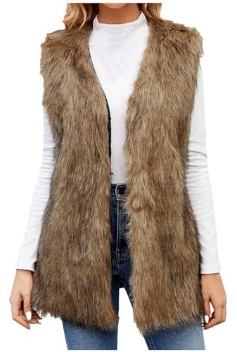 Fur Coats for Women UK Warm Faux Fur Vest Jacket Sleeveless Outerwear Fleece Gilets Solid Color Fluffy V Neck Cardigans Thickened Winter Body Warm Coat Ladies Waistcoat Fleece Gilet for Women