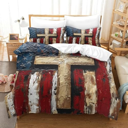 GZCVBDYUY Cross Bettbezug Set Bettwäsche Kinderbettwäsche-Set Reißverschluss Mit Kissenbezug Betten Set Für Jugendliche Kinder Schlafzimmer Single(140x200cm)