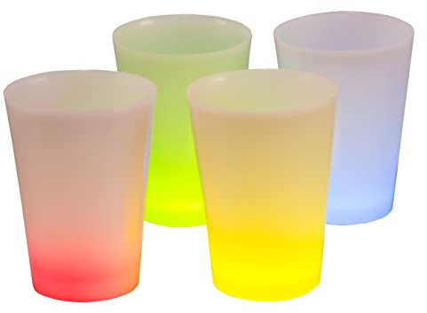 LED-Highlights 4er Set Knicklicht Becher Knick Leuchtbecher, Cocktailbecher, Trinkbecher 350 ml gemischt (grün, blau, rot, gelb) Trinkglas Cocktailglas beleuchtet