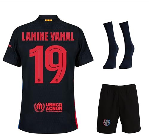Boriverae Yamal Nr.10 Trikot Kinder Barca Auswärts-Set Beige 2025/26 mit Shorts Sticker Schlüsselanhänger Fußball Fan-Artikel Set 152