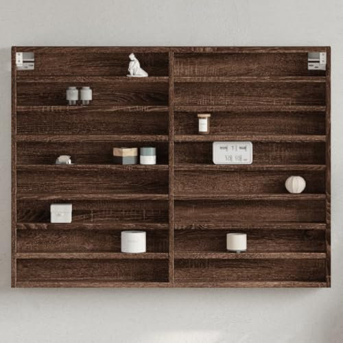 Myheimly Vitrinenschrank, Sammlervitrine, Hängevitrine Wandregal für Wohnzimmer, Glasvitrine Wandvitrine Hängeregal Braun Eichen-Optik 100x8,5x75 cm Holzwerkstoff