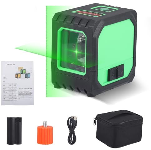 Laser Level Green, Laser Level Self-Levelling USB Rechargeable Li-ion Battery Green Beam Vertical and Horizontal Cross Light for Construction, Picture Hanging,Wall Writing Painting
