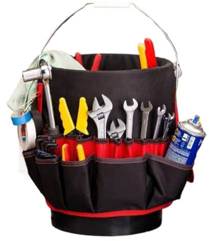XIAOXIAOYU Sac seau pour outils, organisateur d'outils seau - Panier de rangement pour outils avec plusieurs poches - Organisateur de seau étanche, organisateur d'outils de jardinage pour tournevis,