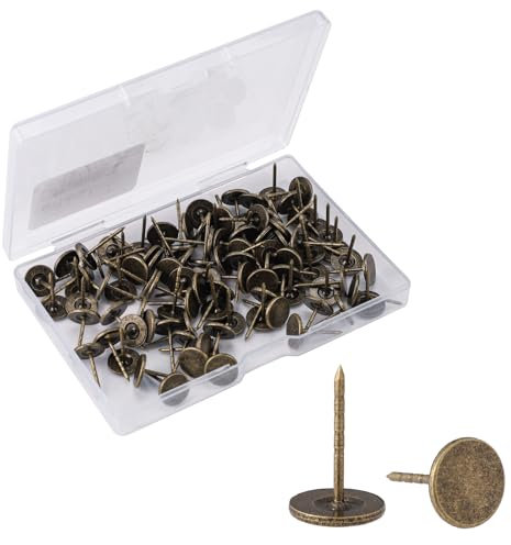100stk Robuste Reißzwecken, Legierung Reißzwecken Flacher Kopf Polsternägel Dekorative Nägel für Holz Stoff Polster Zuhause Büro Heimwerkerprojekte(Bronze)