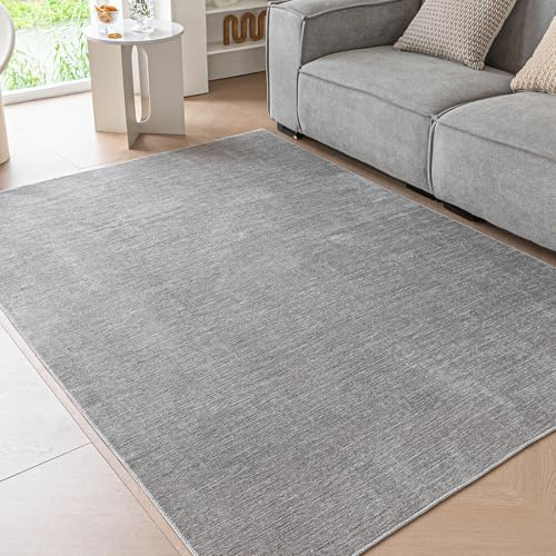 Ceneco Kurzflor rutschfest Grau 60x90cm Teppiche für Eingangsbereich | 5mm Dicke, Dünner Teppich, Maschinenwaschbar, für Wohnzimmer, Küche, Esszimmer