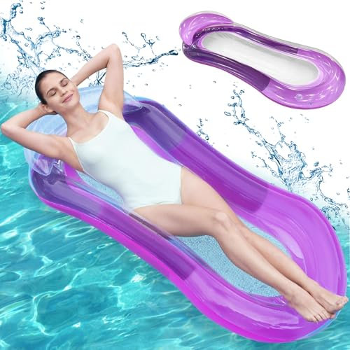 Matelas Pneumatique Flottant, 4 en 1 Matelas Piscine Gonflable, Matelas Gonflable Piscine avec Appui-Tête, Matelas Piscine Adulte Enfant, Hamac Gonflable Piscine, pour Plage, Bassins, Lac (Purple)