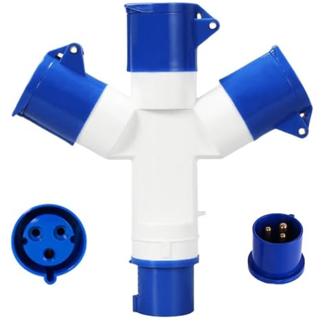 Xiciki Caravan Hook Up Cable, Caravan Electric Adapter 16Amp Splitter, 3 Way Hookup Splitter for Electric Trailer Maneuverer 220-250V Mains Hook Up Adaptor for Caravans Motorhomes
