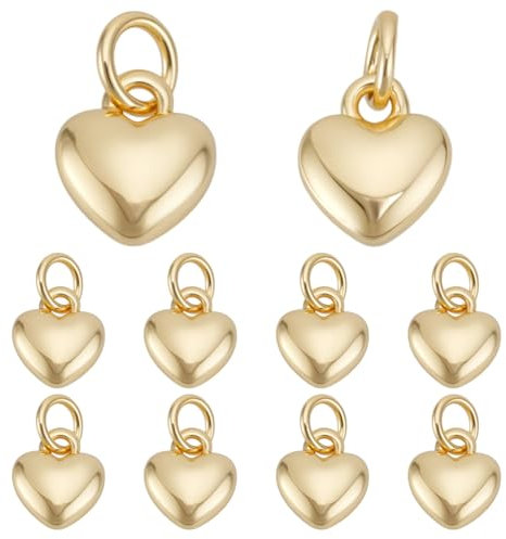 CRAFTYMELODY 10 Stück Herzanhänger 18 Karat Vergoldetes Messing Liebesanhänger Mit Biegering Anhänger Für Schmuck Armband Halskette Tasche Schlüsselanhänger Ohrringe