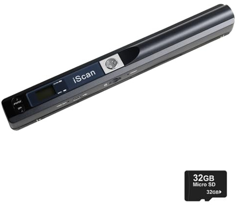 KIDENEI Portable Scanner with 32G SD Card, 900DPI JPG PDF Format Portable Handheld Scanner, AA Battery (Not Included) USB Transfer Colour A4 Document Scanner for Business Photo Receipts Books (Black)