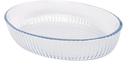 Argon Tableware Optical Oval Glass Oven Dish - 26cm x 17cm - 1x Small Deep Baking Casserole Lasagne Roasting Roaster Cooking Tray Bowl | Microwave Safe, Freezer Safe