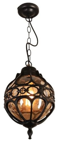 Mkichi Vintage Outdoor Hängelampe E27 Außen Pendelleuchte Schwarz Gartenlampe Kugel-Design,Retro IP44 Außenlampe Hängeleuchte Aluminium Glas Lampenschirm für Garten Terrasse Pavillon (Schwarz)