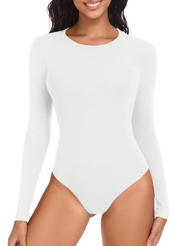 TNNZEET Body Damen Langarm Bodysuit Elegant Sexy Rundhals Für Outfit | Oberteil Tops Bodyshirt Basic Langarmshirt Sportbody Yoga Freizeit Casual Stretch Winter Warm Overall