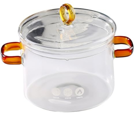 SOLUSTRE Pentola in Vetro Borosilicato con Manici Trasparente per Stufati Pasta e Zuppe Adatta Inclusa Cucina Induzione