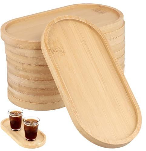 YUENPUN 10 Stück Kleine Oval Tabletts aus Bambus, 17,5 × 8,8cm Dekorative Kleine Tabletts, Servierplatten Holz aus Bambus für Restaurants, Cafés, Küchen, Parties, Brot und Desserts