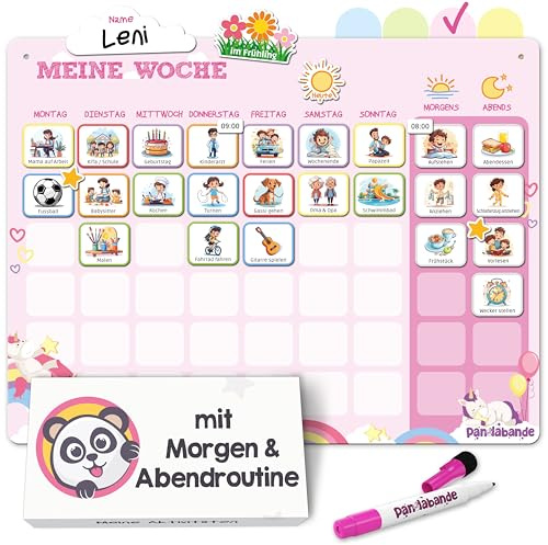 PANDABANDE 2-in-1 Routine & Wochenplaner Kinder mit 200 Magnete &Sortierbox | Montessori Routine Planer Kinder für mehr Selbstständigkeit - Magnetischer Wochenplan mit Morgenroutine & Abendroutine