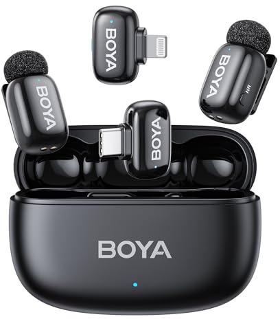 BOYA Mini 2 Mikrofon Handy, Kabelloses Lavalier Mikrofon, USB-C & Lightning | Wireless Ansteckmikrofon, 5 g Ultraleicht, 48 kHz/24 Bit, 100 m, 30 Std., Anti-Pop-Sound, App-Steuerung, Schwarz