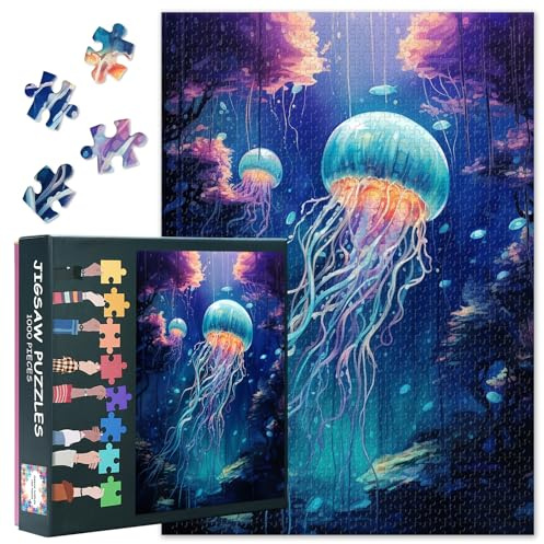 Quallen Puzzle 1000 Teile Erwachsene, Leuchtende Meere Kunst, 70 x 50 cm | Aktivität für den Familien Spieleabend, Ein Einzigartiges Geschenk für Kunstliebhaber, Heimdekoration