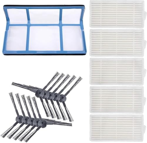 Staubsauger Ersatzteil Set, für Medion MD 18500 MD18501 MD16192 MD18600 | inklusive 1 Vorfilternetz, 5 Filter, 10 Seitenbürsten-Bürsten Zubehör für ILIFE V3 V3S V5 V5S Pro Roboter Staubsauger