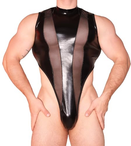 YOOBNG Turn-Leotards für Herren Metallik Bodysuit Mesh ärmellose Leotard für Sport Fitness Clubbekleidung