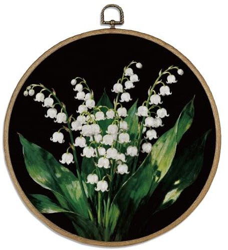 DELORIGIN Rundes Wandbild Mit Maiglöckchenmotiv Gerahmt Retro Blumen Leinwanddruck Für Wände Landhausstil Schlafzimmer Wohnzimmer