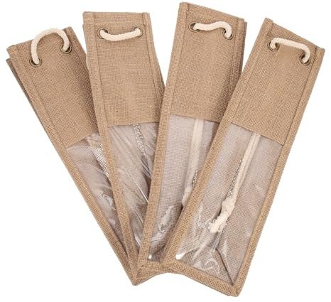 SOESFOUFU 4pcs Jute Wine Bag Burlap Bottle Pouch Reusable Lightweight Khaki Bags for Christmas Tree Presents and Wedding Parties