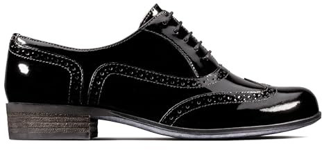 Clarks Women's Lace-Up Flats Wing Tip Brogue Shoes Hamble Oak Black Patent, 9 UK