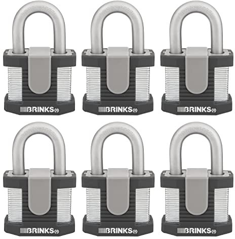 BRINKS - Lot de 6 cadenas à clé en acier laminé commercial de 50 mm – Corps en acier massif avec anse en acier au bore