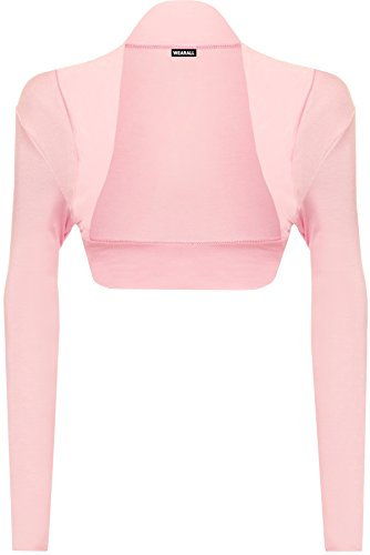 WearAll Ladies Long Sleeve Shrug Womens Bolero Cardigan Top - Pink - 8/10