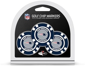 Team Golf NFL New England Patriots 3 Pack Golf Chip Ball Markers, Poker Chip Size with Pop Out Smaller Double-Sided Enamel Markers
