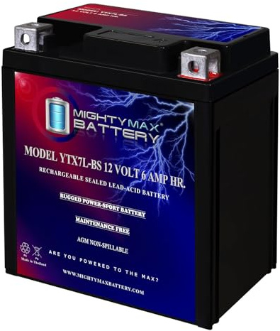 Mighty Max Battery YTX7L-BS -12 Volt 6 AH, 100 CCA, Rechargeable Maintenance Free SLA AGM Motorcycle Battery