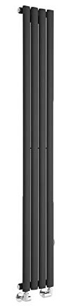 Milano Aruba Black Vertical Single Oval Panel Radiator - 1600mm x 236mm